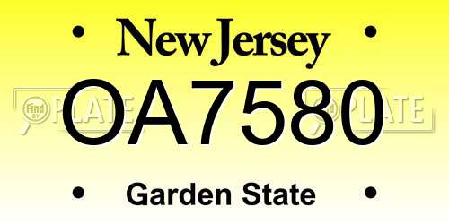 OA7580 New Jersey License Plate
