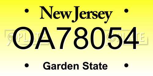 OA78054 New Jersey License Plate