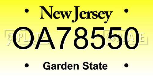 OA78550 New Jersey License Plate