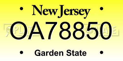 OA78850 New Jersey License Plate