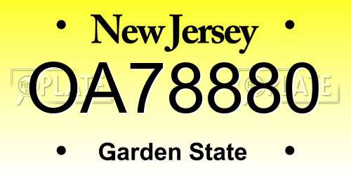 OA78880 New Jersey License Plate
