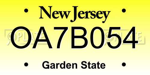 OA7B054 New Jersey License Plate