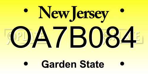 OA7B084 New Jersey License Plate