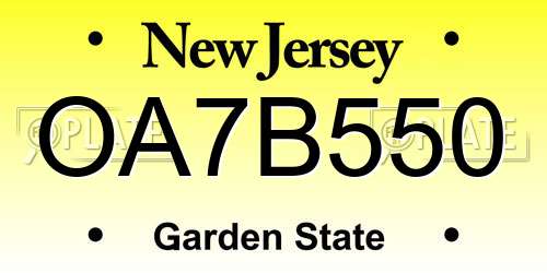OA7B550 New Jersey License Plate