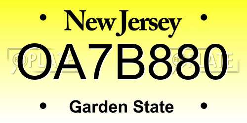 OA7B880 New Jersey License Plate