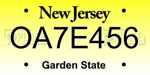 OA7E456 New Jersey License Plate