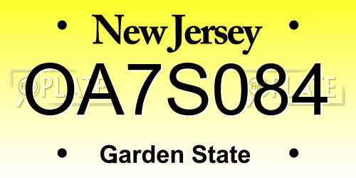 OA7S084 New Jersey License Plate