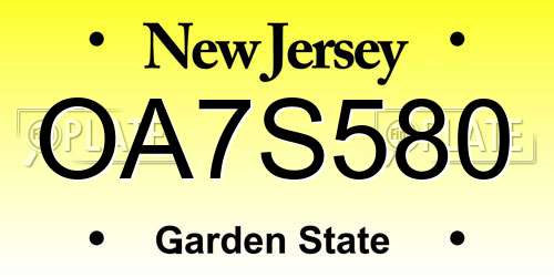 OA7S580 New Jersey License Plate