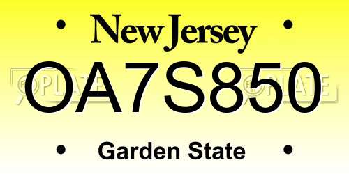 OA7S850 New Jersey License Plate