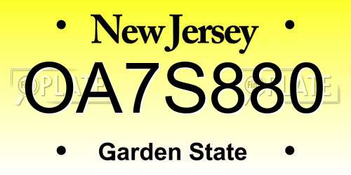 OA7S880 New Jersey License Plate