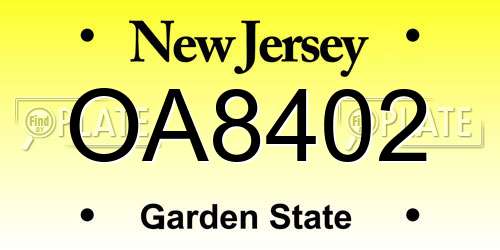 OA8402 New Jersey License Plate