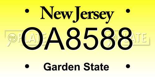 OA8588 New Jersey License Plate