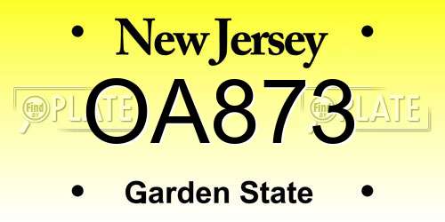OA873 New Jersey License Plate