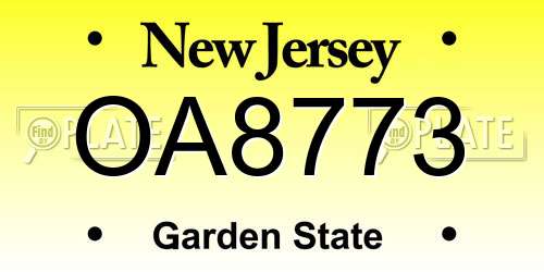 OA8773 New Jersey License Plate