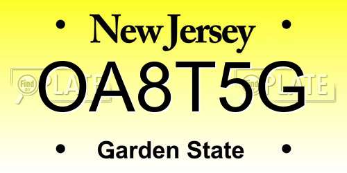 OA8T5G New Jersey License Plate