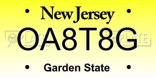 OA8T8G New Jersey License Plate