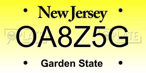 OA8Z5G New Jersey License Plate