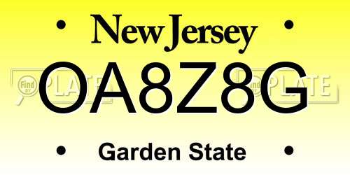 OA8Z8G New Jersey License Plate