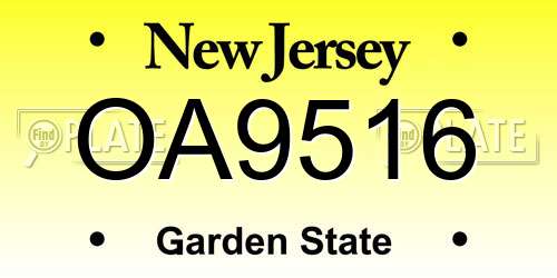 OA9516 New Jersey License Plate