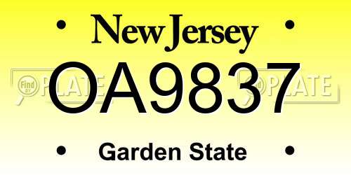 OA9837 New Jersey License Plate