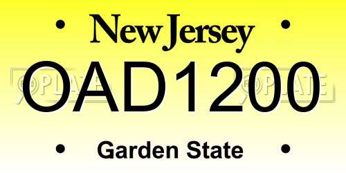 OAD1200 New Jersey License Plate