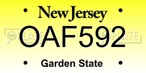 OAF592 New Jersey License Plate