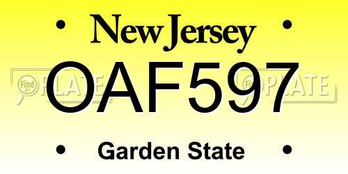 OAF597 New Jersey License Plate