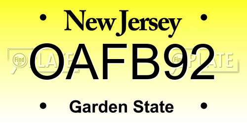 OAFB92 New Jersey License Plate