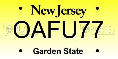 OAFU77 New Jersey License Plate