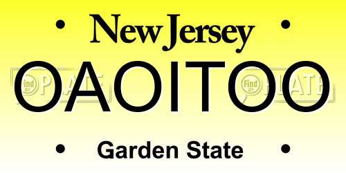 OAOITOO New Jersey License Plate