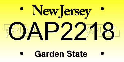 OAP2218 New Jersey License Plate