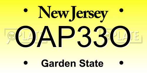 OAP33O New Jersey License Plate