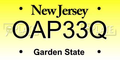 OAP33Q New Jersey License Plate