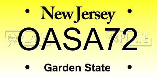 OASA72 New Jersey License Plate