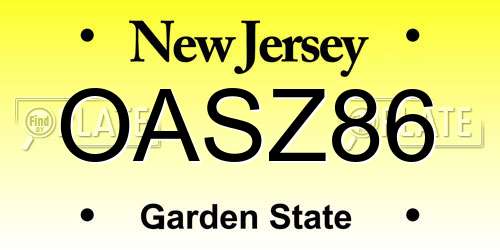 OASZ86 New Jersey License Plate