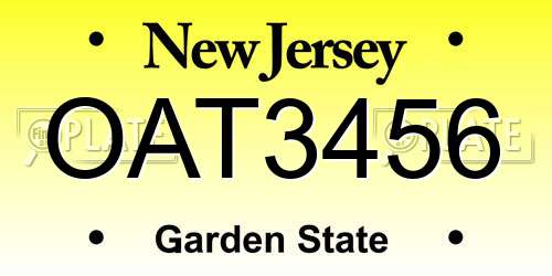 OAT3456 New Jersey License Plate