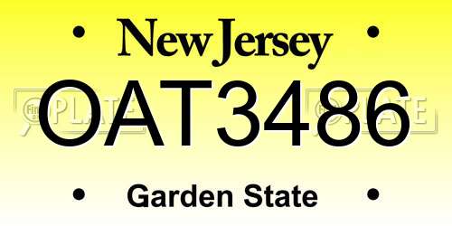 OAT3486 New Jersey License Plate
