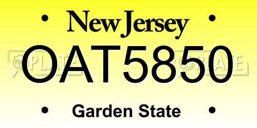 OAT5850 New Jersey License Plate