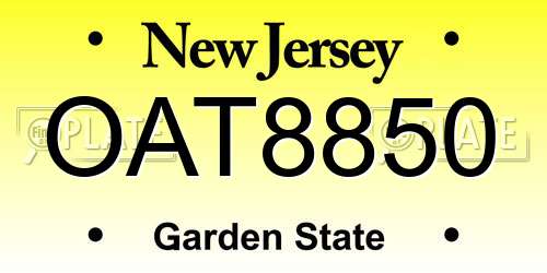 OAT8850 New Jersey License Plate