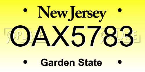 OAX5783 New Jersey License Plate