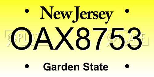 OAX8753 New Jersey License Plate