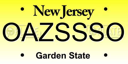 OAZSSSO New Jersey License Plate