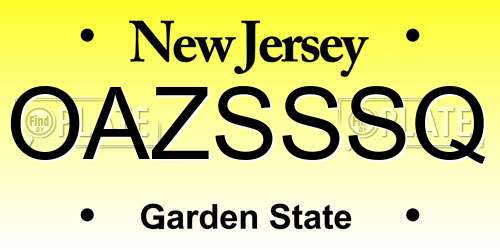 OAZSSSQ New Jersey License Plate