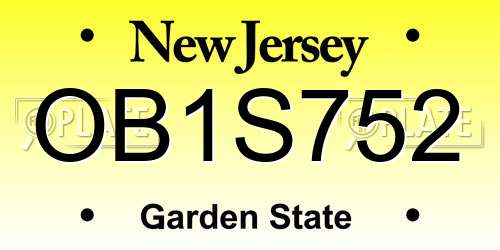 OB1S752 New Jersey License Plate