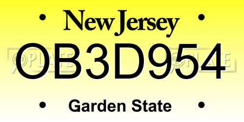 OB3D954 New Jersey License Plate