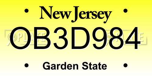 OB3D984 New Jersey License Plate