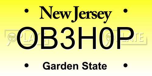 OB3H0P New Jersey License Plate