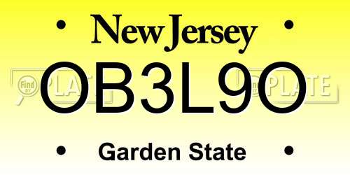 OB3L9O New Jersey License Plate