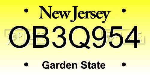 OB3Q954 New Jersey License Plate