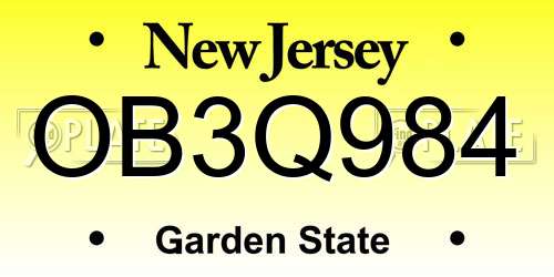 OB3Q984 New Jersey License Plate
